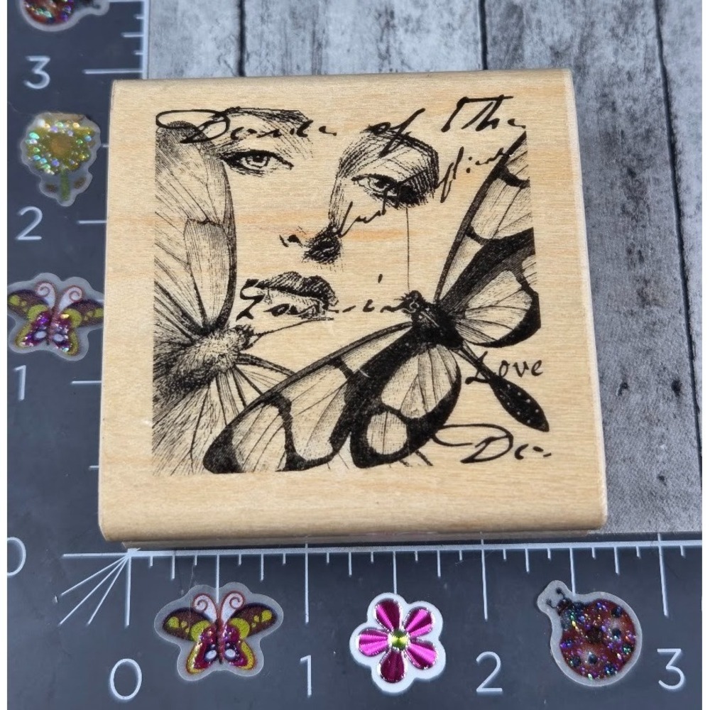 Paper Impressions Dance of the Butterflies Collage Rubber Stamp Wood #P25